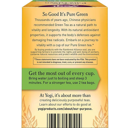 Yogi Tea Pure Green Tea - 16 Bags per Pack (4 Packs) - Organic - Supports Overall Health & Provides Antioxidants
