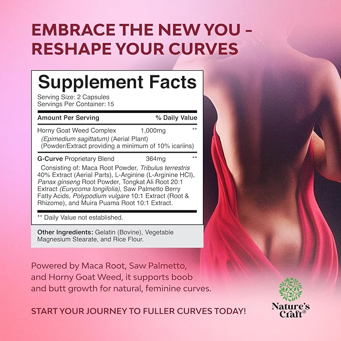 Natures Craft G Curve Horny Goat Weed for Women - Invigorating Feminine Blend with Maca Root Female and Tribulus Terrestris Enhanced Energy Mood Performance