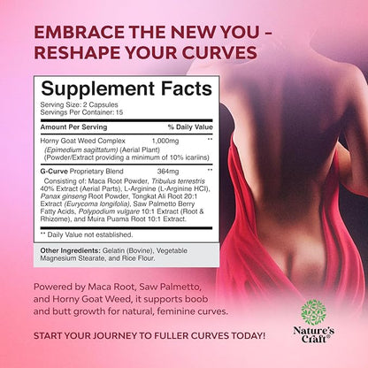 Natures Craft G Curve Horny Goat Weed for Women - Invigorating Feminine Blend with Maca Root Female and Tribulus Terrestris Enhanced Energy Mood Performance