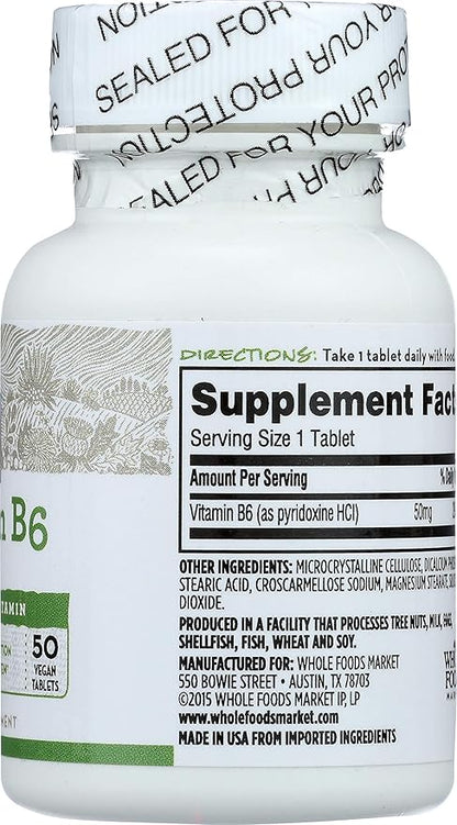 365 by Whole Foods Market, Vitamin B6 50Mg, 50 Count (Pack of 2)