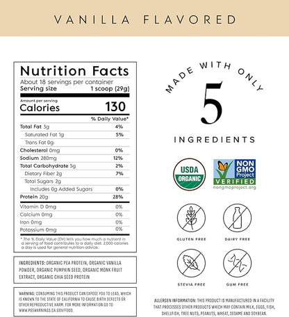 Truvani Vegan Pea Protein Powder | Vanilla | 20g Organic Plant Based Protein | 18 Servings | Keto | Gluten & Dairy Free | Low Carb | No Added Sugar