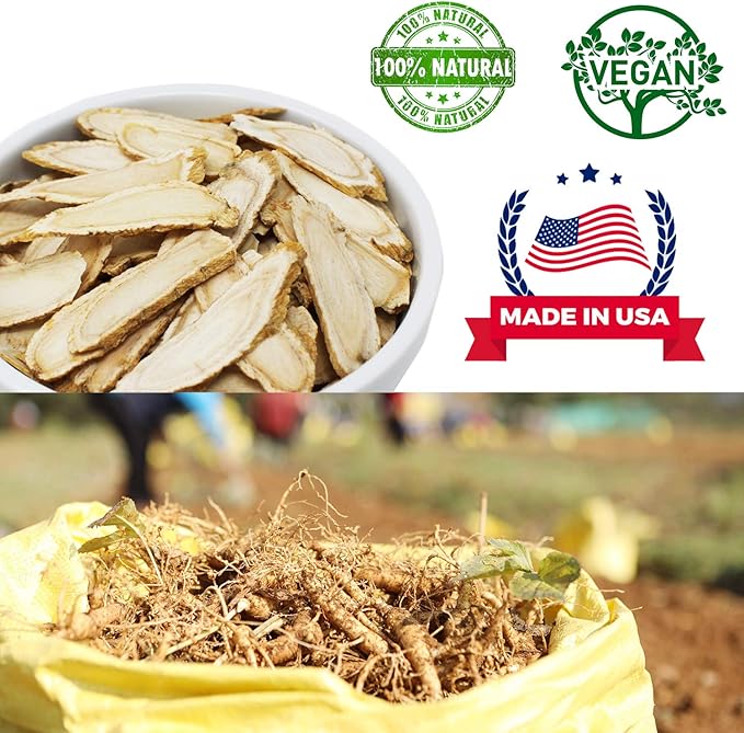 American Ginseng Slices from Wisconsin, American Wisconsin Ginseng Slices Root for Tea, Energy for Men Women Health Boosts Immunity,多年生長 花旗參/西洋參, Larger Long Strip 1 Box of 4 Ounces