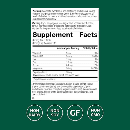 Standard Process Manganese B12 - Supports Bone & Connective Tissue Health - Hemoglobin Formation Support - Gluten-Free, Non-Dairy & Non-Soy - 90 Tablets (90 Servings)