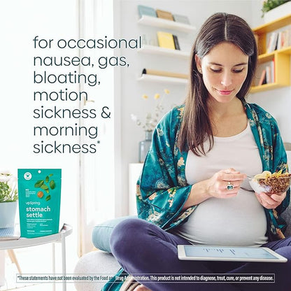 UpSpring Stomach Settle Drops for Occasional Nausea Relief, Upset Stomach and Motion Sickness with Ginger, Lemon, Spearmint and B6, Mint Flavor Drops, 56ct (Pack of 2)