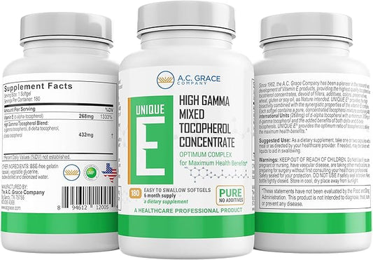 Unique E A.C. Grace Company, Mixed Tocopherols Concentrate Softgels, 180 Count