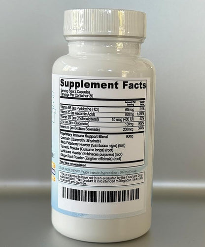 10-in-1 Immune System Support Booster with Elderberry, D3, Selenium, Quercetin, Zinc, Vitamin C, Ginger, Turmeric Curcumin, B6, Echinacea – Natural Immune Defense – Made in USA (60 Count (Pack of 1))