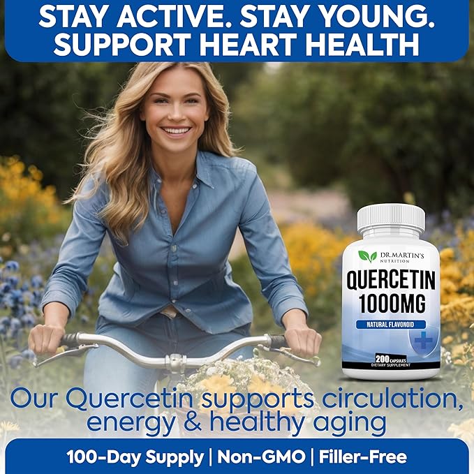 1000mg Quercetin - 200 Capsules | Immune Support, Antioxidant for Seasonal Sinus Relief & Cardiovascular Health | Maintains Inflammatory & Immune Responses | Men & Women