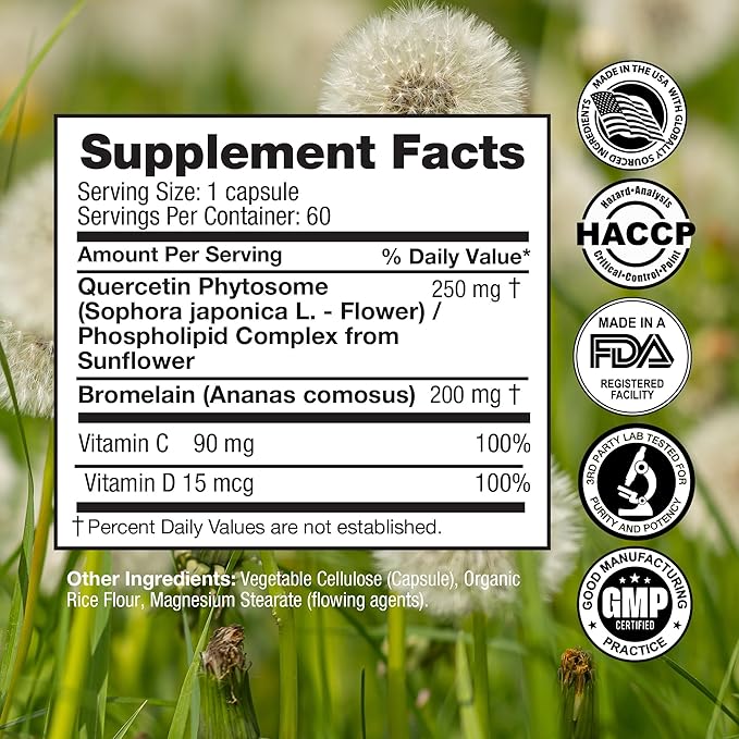 Quercetin Phytosome - High Absorption - Health Supplement for Immune & Respiratory Health Support - Premium Antioxidant - 60 Capsules