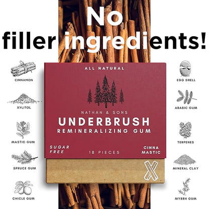UnderBrush Cinna-Mastic Chewing Gum – Sugar-Free Xylitol Gum with Hydroxyapatite – No Gluten, Sugar, Aspartame and Sucralose - Tree Sap Chewing Base – 4 Pack