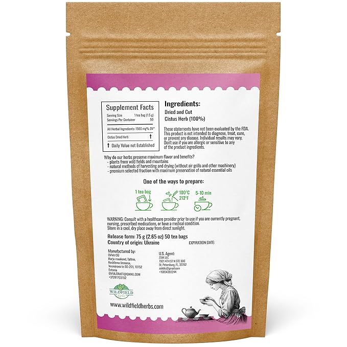 50 Bags Cistus Tea Cistus Incanus Tea Herbal (Cístus L.) - 50 Count 1.5g Herb Bags