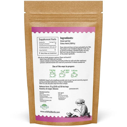50 Bags Cistus Tea Cistus Incanus Tea Herbal (Cístus L.) - 50 Count 1.5g Herb Bags