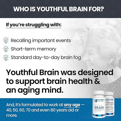 Youthful Brain 2 Bottle Bundle - Memory & Brain Health Support Supplement - Brain Booster Clarity with Bacopa Monnieri, Ginkgo Biloba, B12-60-Day Supply (120 Count)