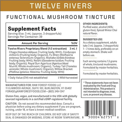 Twelve Rivers Functional Mushroom MycoMedic Elixir Tincture – 1:2 True Dual-Stage Extraction – Spiced Winter Chai – 4 Fluid Ounce Bottle