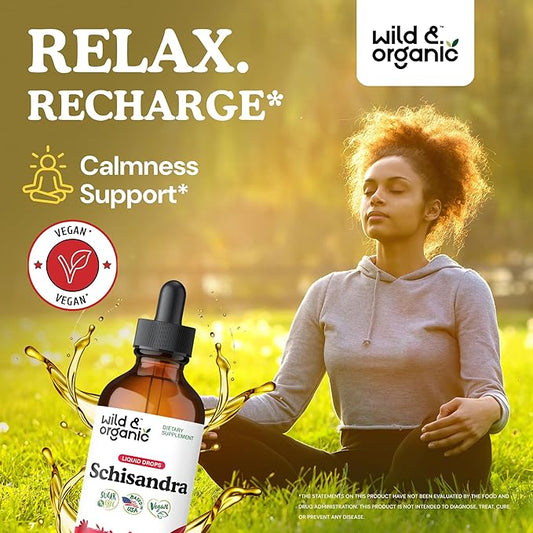 Wild & Organic Schisandra Tincture 500 mg - Natural Schisandra Supplement for Relaxation - Liquid Chinensis Berry Extract - Vegan, Sugar & Alcohol-Free Drops - 4 fl oz