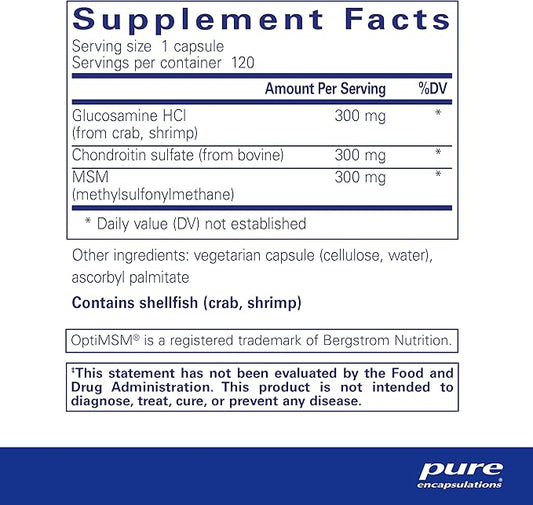 Pure Encapsulations Glucosamine Chondroitin with MSM - Supports Joint Health & Normal Cartilage Formation* - Maintains Enzyme Activity - Gluten-Free & Non-GMO - 120 Capsules