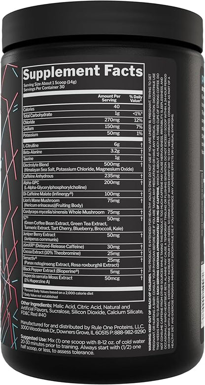 Rule 1 preLIFT Pre-Workout, 6g Citrulline, 3.2g Beta Alanine, 3 Caffeine Sources + 20 Others for Energy, Alertness, & Endurance (30 Servings, Snow Cone)