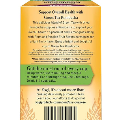 Yogi Tea Green Kombucha Tea - 16 Bags per Pack (4 Packs) - Organic - With Kombucha to Support Overall Health - Includes Lemongrass, Spearmint Leaf & More