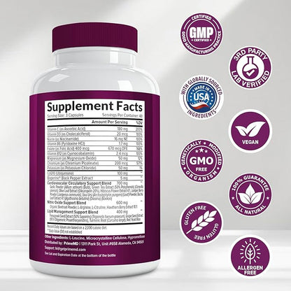 26-in-1 Nitric Oxide Supplement - Heart & Circulation Support with CoQ10, Turmeric, Organic Beet Root, Hawthorn Berry & Garlic - 2103mg per Serving (120ct)