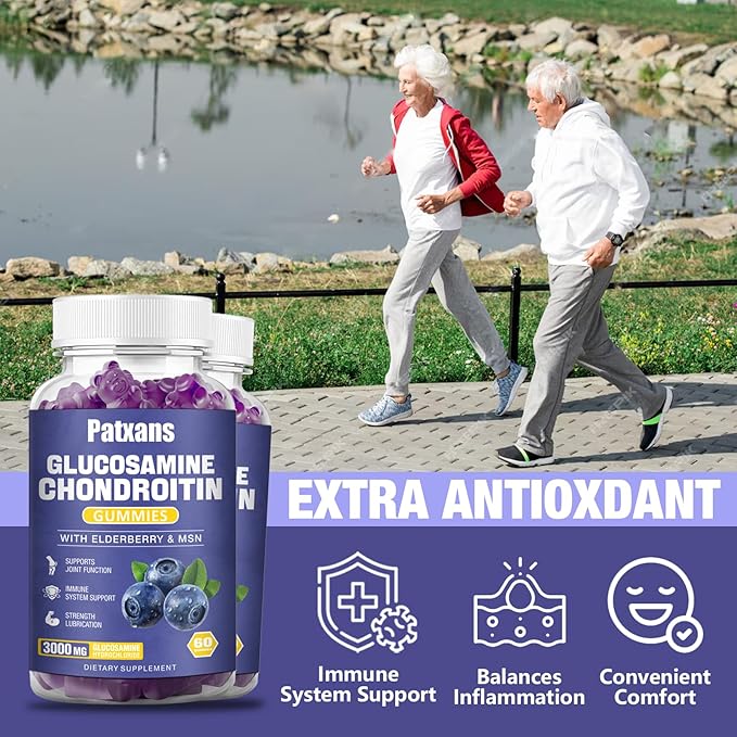 2 Packs 3000MG Glucosamine Chondroitin Gummies - Extra Strength Joint Health & MSM Elderberry Natural Joint Support Supplement, Flexibility, Antioxidant Immune Support for Adults, 120 Gummies.