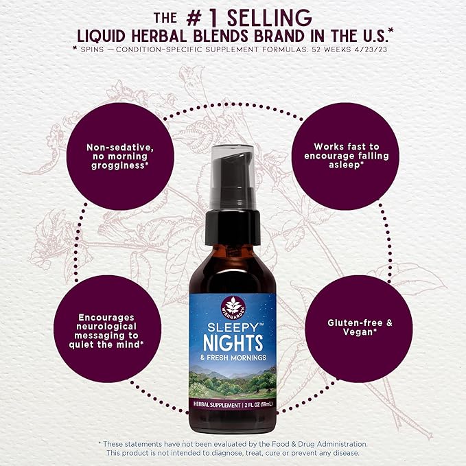 WishGarden Herbs Sleepy Nights & Fresh Mornings - All-Natural Herbal Sleep Aid Tincture, Organic Sleep Supplement with Passionflower, Hops and Scullcap, Supports Deep Sleep & Healthy Sleep Cycles, 4oz
