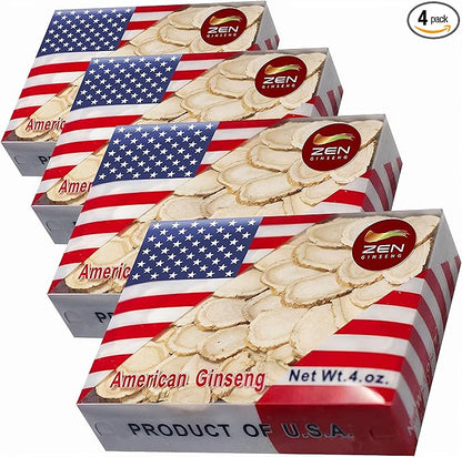 4 Boxes of Hand Selected American Wisconsin Ginseng Slice (16 Oz.) - Boost Your Immune System Fast