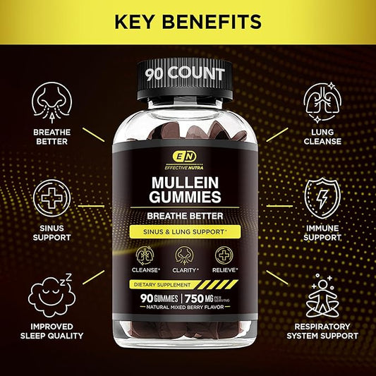 9in1 Mullein Gummies | Lung and Sinus Support for Cleanse, Clarity, and Relief | Vegan, Gluten-Free, Non-GMO Supplement | Natural Berry Flavor, 45-Day Supply, Made in USA (90ct)