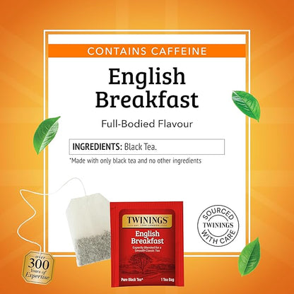 Twinings English Breakfast Black Tea Individually Wrapped Bags, 50 Count (Pack of 6), Flavourful, Robust, Caffeinated, Enjoy Hot or Iced, 300 Teabags