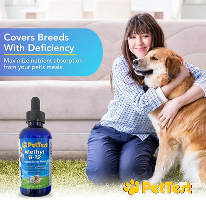 PetTest Methyl B12 Vitamin Liquid Drops 4fl oz (5000 MCG) Supplement with Methylcobalamin for Diabetic Pets, Maximum Absorption to Increase Energy for Dogs and Cats