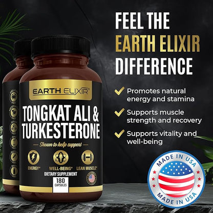 Turkesterone Tongkat Ali for Men and Women – 2-in-1 Natural Testosterone Support for Energy & Fitness - High Potency Turkesterone Supplement for Men with Tongkat Ali –– Pure Non-GMO Formula