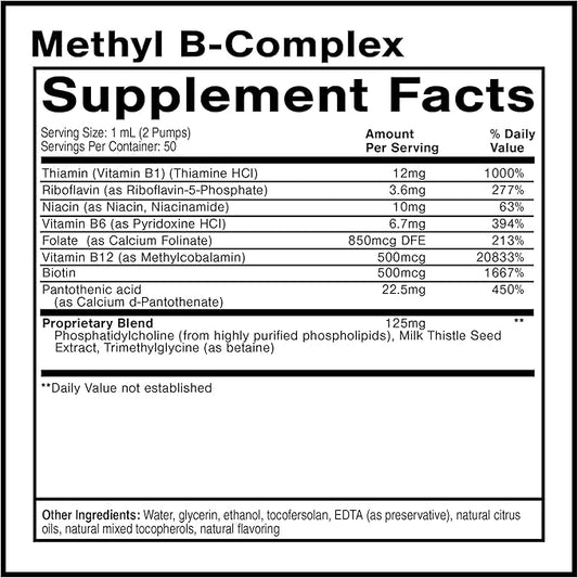 Quicksilver Scientific Methyl B Complex - Liquid Vitamin with Superior Liposomal Absorption of Vitamin B12, Folate, Vitamin B6, Riboflavin, Biotin, Pantothenic Acid, Vitamin B1, Niacin (50 ml)