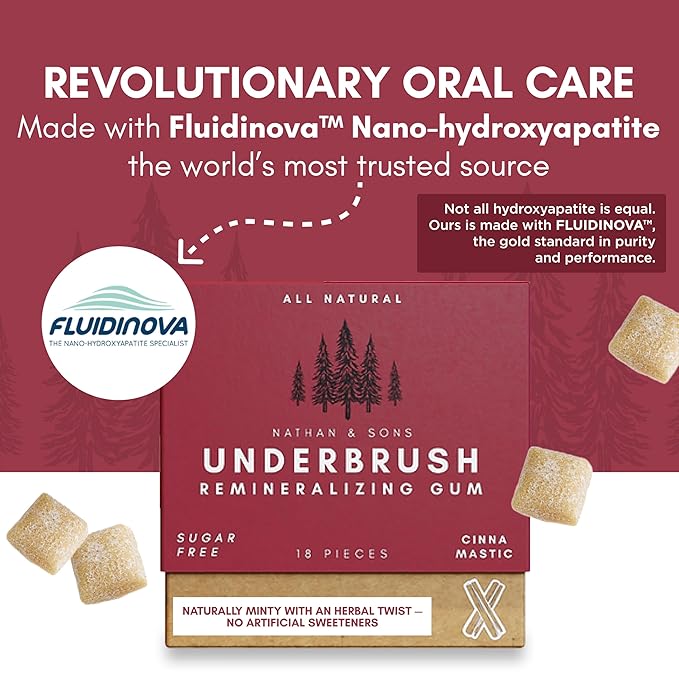 UnderBrush Cinna-Mastic Chewing Gum – Sugar-Free Xylitol Gum with Hydroxyapatite – No Gluten, Sugar, Aspartame and Sucralose - Tree Sap Chewing Base – 2 Pack