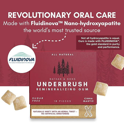 UnderBrush Cinna-Mastic Chewing Gum – Sugar-Free Xylitol Gum with Hydroxyapatite – No Gluten, Sugar, Aspartame and Sucralose - Tree Sap Chewing Base – 2 Pack