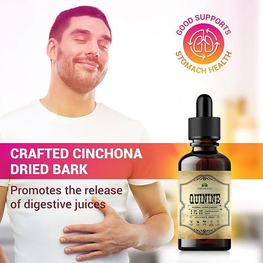Quinine Liquid Extract 2oz – Restless Legs Syndrome Relief & Leg Cramps PM Nighttime Cramp Relief – All-Natural Cinchona Officinalis Bark Tincture for Cramp Defense, Digestive Health & Immune Support