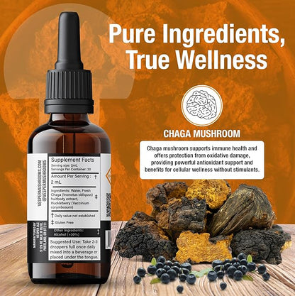 Vesper Chaga Mushroom Liquid Extract - Double Extraction with Wild Huckleberries for Antioxidant Support, Immune Health, USA-Grown, for Vitality & Cellular Defense – 2oz