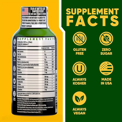 Vitamin Energy Focus+ Extra Strength Energy Shot Blue Raspberry 48 Pack, 260mg Natural Caffeine, B-Vitamins, CoQ10, Amino Acids, Focus, Productivity & Clarity, Zero Sugar, Gluten-Free, 1.93 fl oz