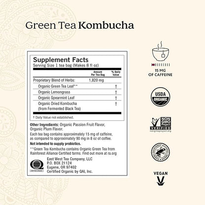 Yogi Tea Green Kombucha Tea - 16 Bags per Pack (4 Packs) - Organic - With Kombucha to Support Overall Health - Includes Lemongrass, Spearmint Leaf & More