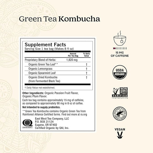 Yogi Tea Green Kombucha Tea - 16 Bags per Pack (4 Packs) - Organic - With Kombucha to Support Overall Health - Includes Lemongrass, Spearmint Leaf & More
