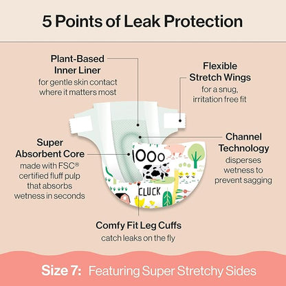 The Honest Company Clean Conscious Diapers for Delicate Skin | Up to 100% Leakproof | Hypoallergenic, Fragrance Free | Gender Neutral | Super Club Box, Size 7 (41+ lbs), 64 Count (Prints May Vary)