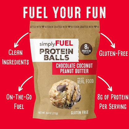simplyFUEL Whole Food Protein Balls - Chocolate Coconut Peanut Butter Snacks - 8g Protein Snack - Gluten Free Energy Balls