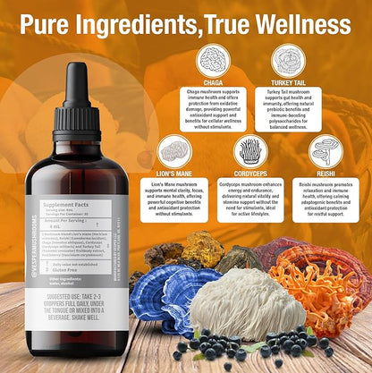 Vesper Gray Matter Mushroom Liquid Extract - 5 Mushroom Blend with Wild Huckleberries for Cognition, Energy, Aging Support, Rest & Prebiotics, USA-Grown, for Full-Spectrum Wellness – 4oz
