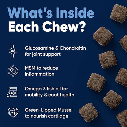 Woofy Advanced Strength Hip & Joint Health Supplement for Dogs - with Glucosamine, Chondroitin, MSM, Omega 3 and Green Lipped Mussel, 90 Flavored Chews for Small and Medium Dog Breeds