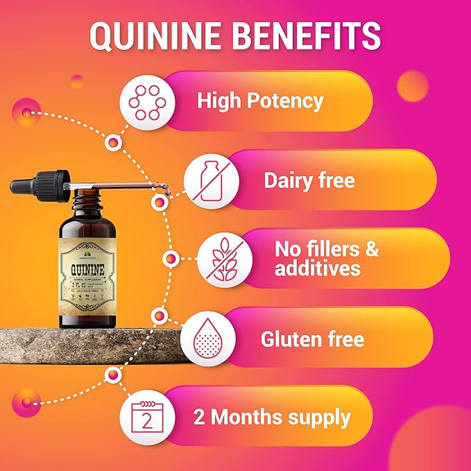 Quinine Liquid Extract 2oz – Restless Legs Syndrome Relief & Leg Cramps PM Nighttime Cramp Relief – All-Natural Cinchona Officinalis Bark Tincture for Cramp Defense, Digestive Health & Immune Support