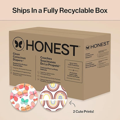 The Honest Company Clean Conscious Diapers for Delicate Skin | Up to 100% Leakproof | Hypoallergenic, Fragrance Free | Girl Prints | Super Club Box, Size 5 (27+ lbs), 84 Count (Prints May Vary)