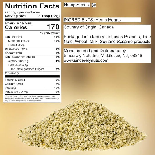 Sincerely Nuts Hulled Hemp Seeds – (1 lb bag) All Natural Super Food | Natures Complete Protein Contains All 9 Essential Amino Acids | Omega 3 Fat for the Heart | Non GMO, Kosher, Gluten Free, Raw
