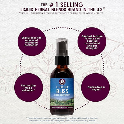 WishGarden Herbs Liquid Bliss Mood Elevator - Plant-Based Herbal Supplement with Organic Cacao, Cotton Root, Passionflower, Increases Sense of Connection, 4oz