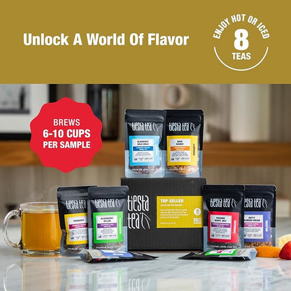 Tiesta Tea - Favorites Starter Sampler Dry Flight Set, Loose Leaf, High to No Caffeine, Makes Hot & Iced, Assorted Tea Sets with Herbal, Black, Fruit Blends & More, 8 Resealable Sample Pouches