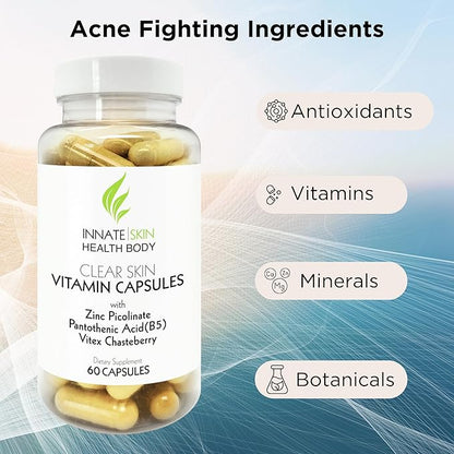 Clear Skin Acne Vitamins Capsules | Complexion Supplements 60 Count Capsules Pack of 2