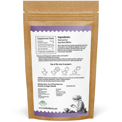 4 oz. Dried Sage Herb Herbs Tea (Salvia Officinalis) - 113g (4 oz) Herbal Tea Salvia Sage