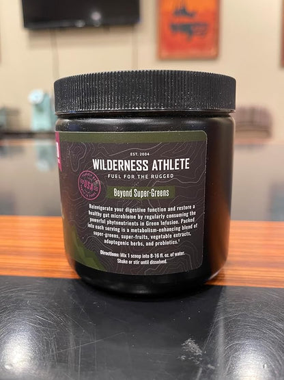 Wilderness Athlete Green Infusion, Supergreen Superfood Power Greens Powder, Wheatgrass Powder with Astragalus Root, Green Tea Extract, & Chlorella, (Strawberry Acaí Passionfruit), 8.5 Oz