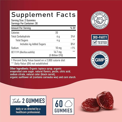 Organic Probiotics Gummies | 5 Billion CFU Probiotics for Digestive Health & Immune Support | Hardy Bacillus Subtilis | Strawberry Gummies | Shelf Stable, Gluten-Free, Vegan | 60 Ct. (1 Month Supply)